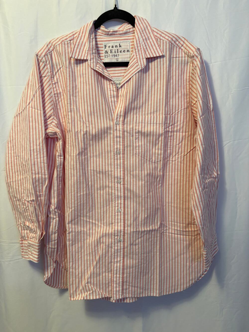 Frank & Eileen Joedy Top White Orange Striped Long Sleeve Shirt Women's Sz L